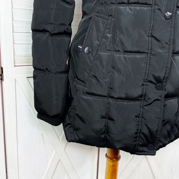 Tommy Hilfiger Quilted Puffer Coat Black XS Long Line Winter Snow - Picture 6 of 14